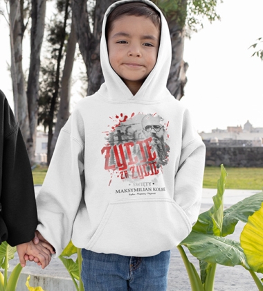 Bluza z kapturem dziecięca MAKSYMILIAN KOLBE BIAŁA